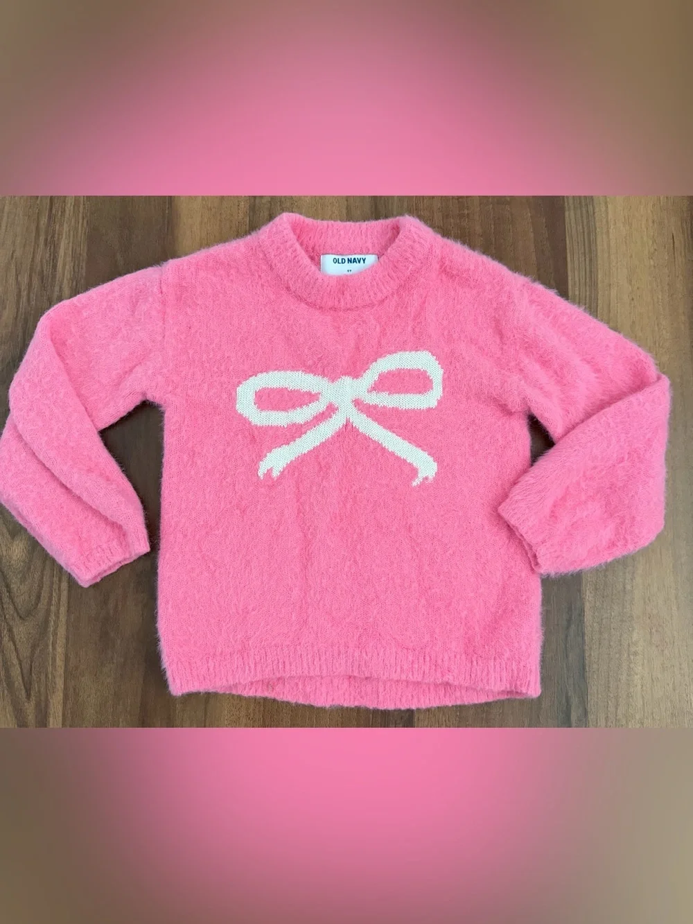 Old Navy Girls Pink Crewneck Sweater with White Bow, 5T